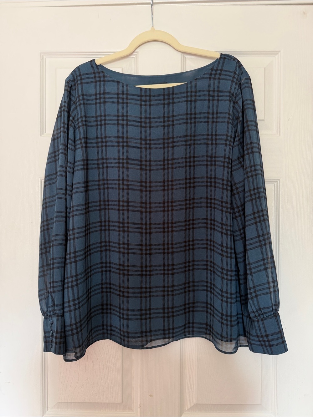Ann Taylor Blue Plaid Long-Sleeve Blouse